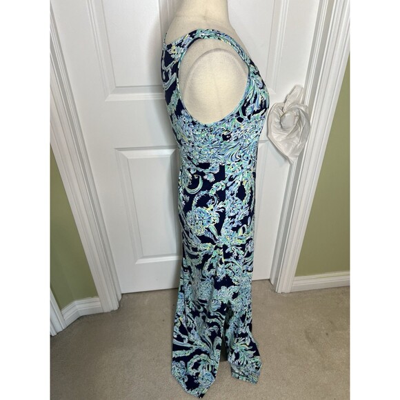 Lilly Pulitzer Merrill Maxi Dress High Tide Navy Col Scuba Doo Print Side Slit S - Picture 5 of 11